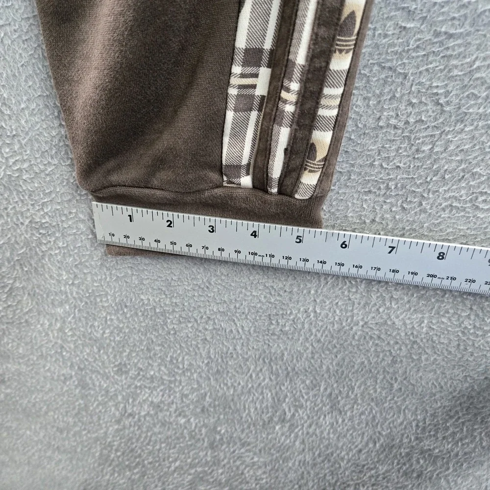 Adidas Men‎ Activewear Pants M Brown Embroidered Sweatpants Plaid Stripe Fleece